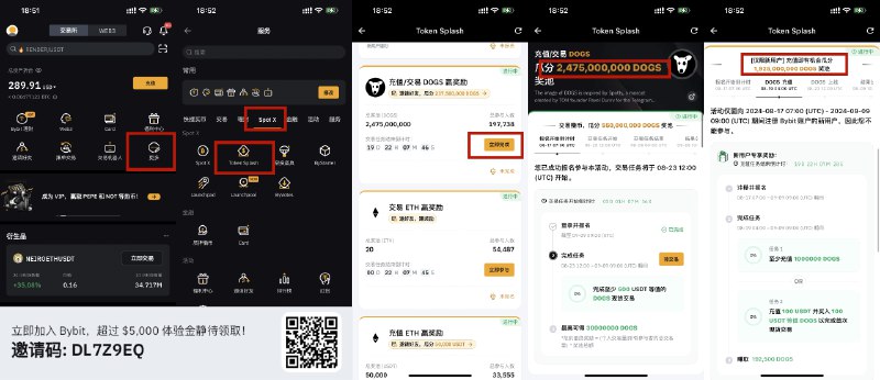 Bybit新用户领取192500 DOGS，老用户最高获得30000000 DOGS，活动由限期，白送钱别错过